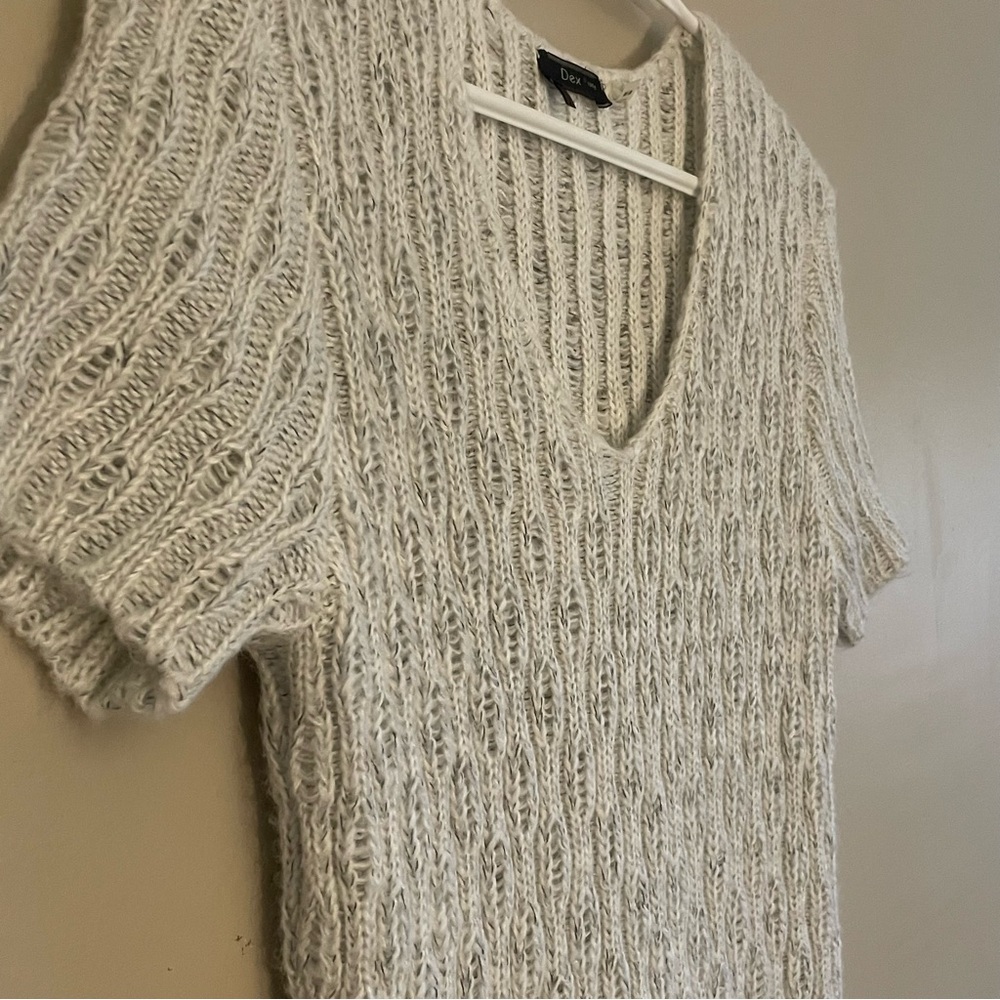 Dex Oatmeal Knit Short Sleeve V-Neck Sweater Dress – Size Medium EUC - Picture 6 of 15